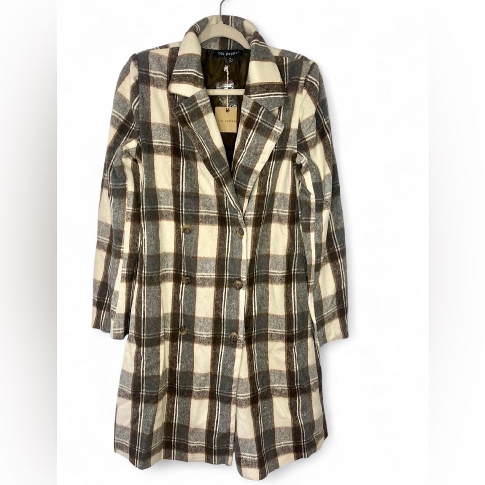 Blu Pepper NWT Plaid Trench Long Coat